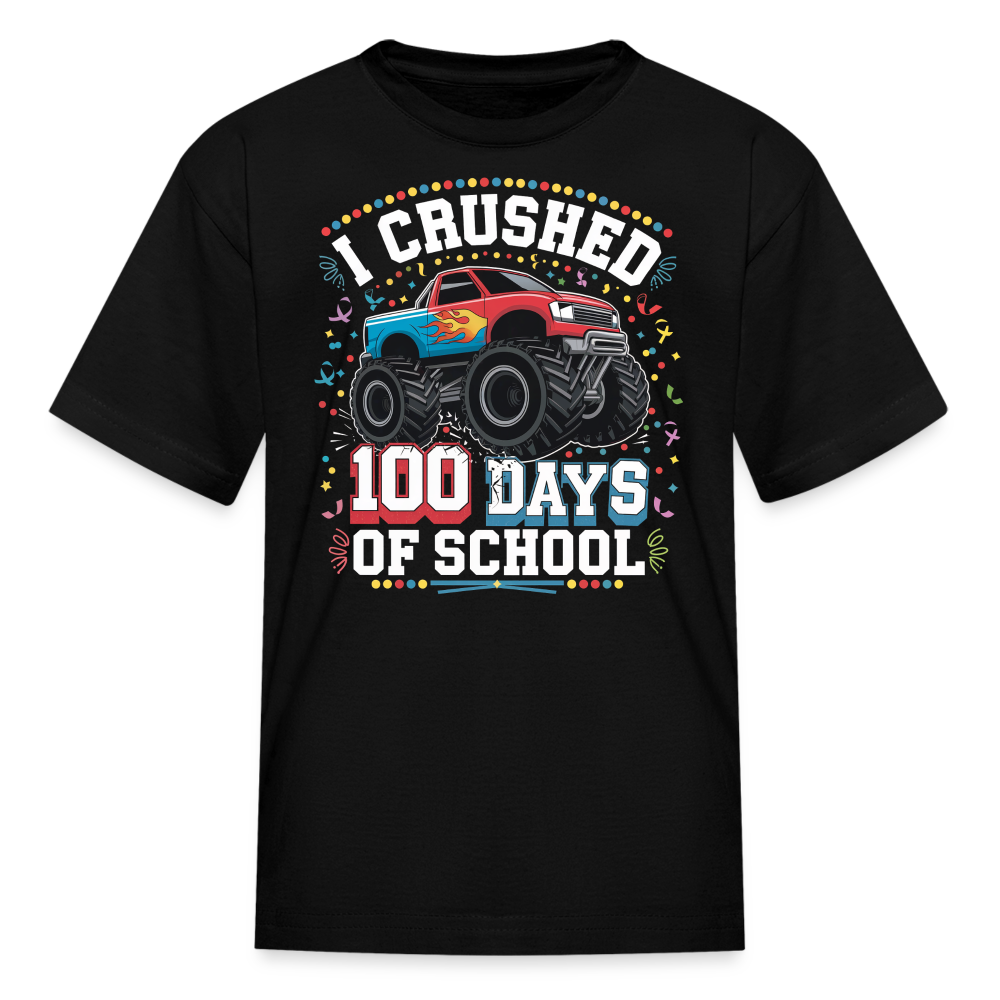 100 Days of School Tee School Milestone Monster Truck Kids T-shirt - black