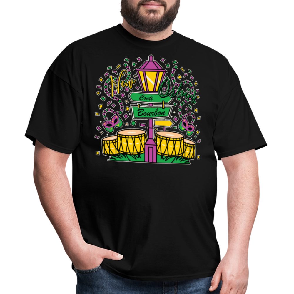 Colorful Bourbon Street Festival Masquerade and Jazz T-shirt - black