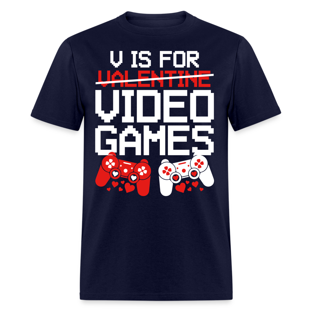 V Is For Video Games Funny Gamer Valentine's Gift - navy