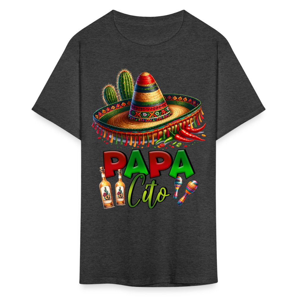 Papacito Sombrero Tequila Tee Mexican Dad Gift Funny T-shirt - heather black