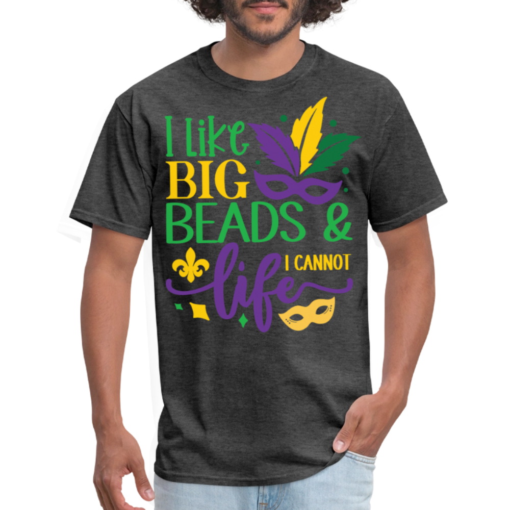 Big Beads and Life Mardi Gras Tee Funny Mardi Gras Bead T-shirt - heather black