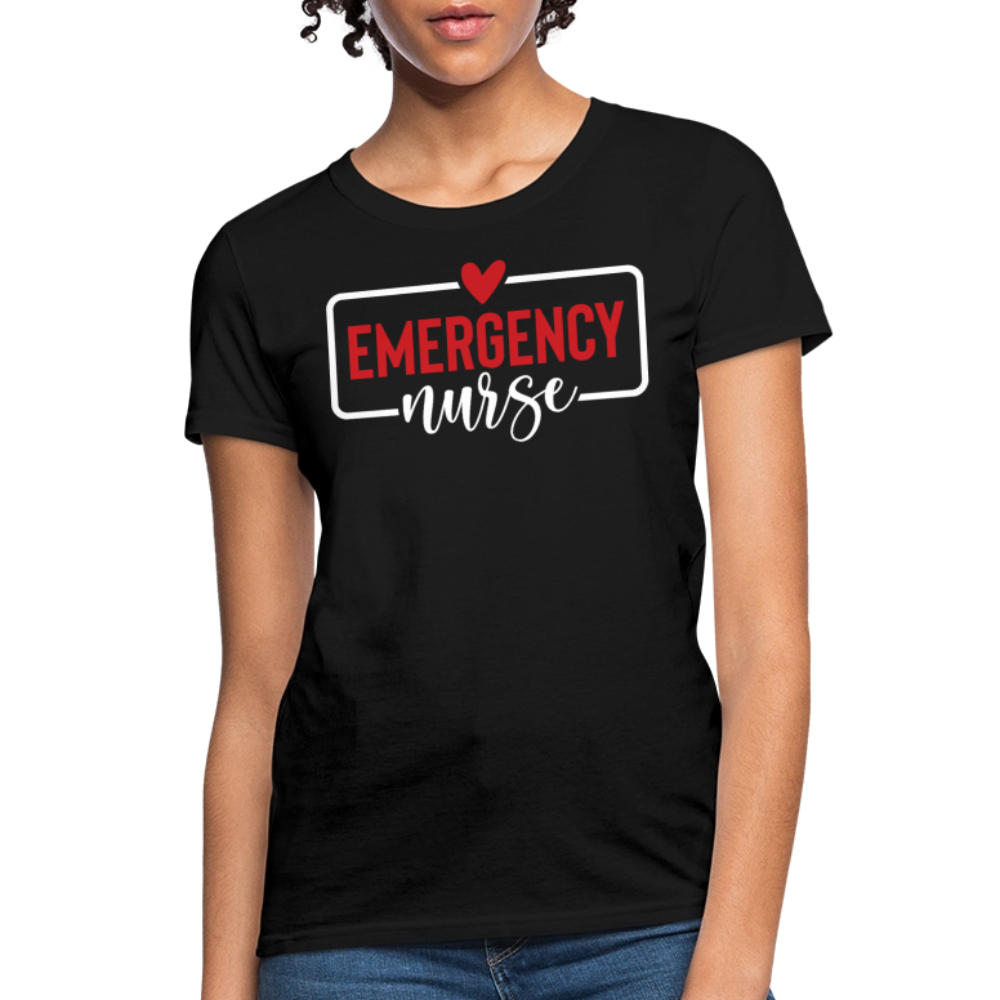 Red And White Emergency Nurse T-Shirt - black