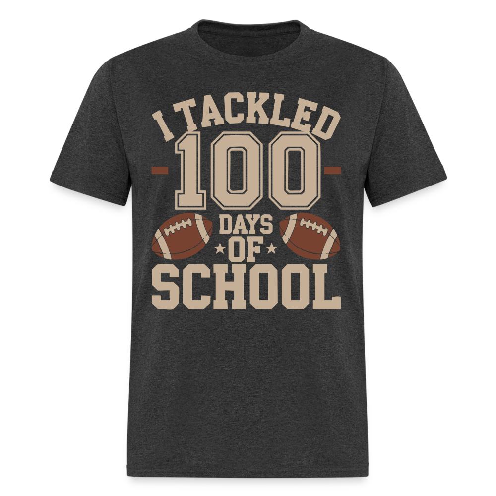 100 Days Of School Tee For Teachers Funny Football Themed School T-shirt - heather black