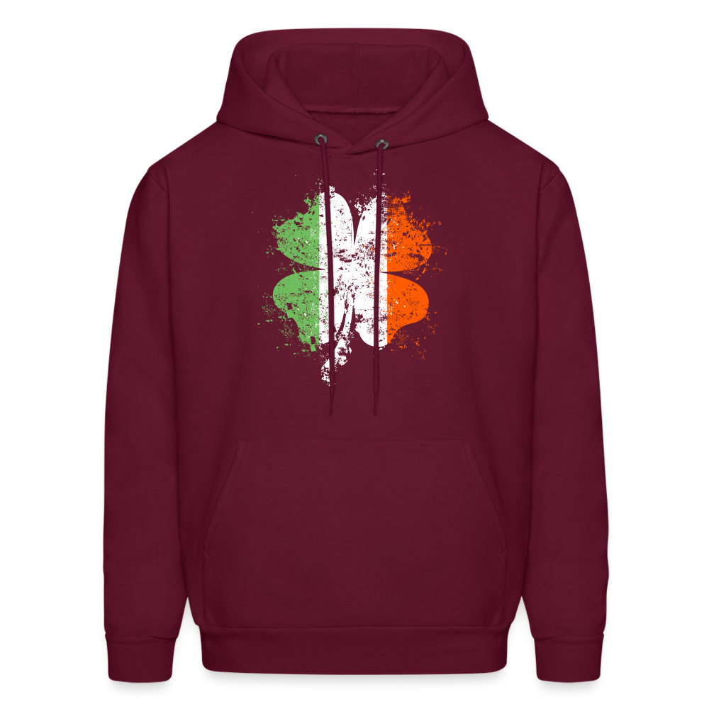 Irish Distressed Shamrock ST Patrick's Day Men's Hoodie - burgundy