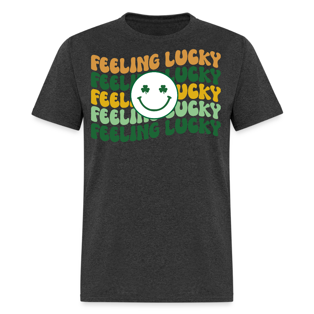 Retro Groovy Feeling Lucky Shamrock T-shirt - heather black