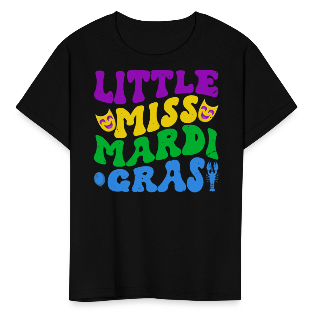 Carnival Celebration Tee Little Miss Mardi Gras T-shirt For Kids - black