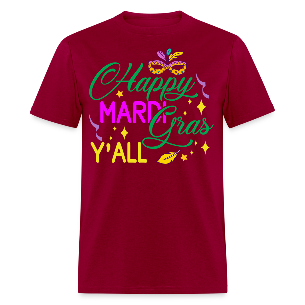 Louisiana Carnival Celebration Tee Happy Mardi Gras Y'all T-shirt - dark red