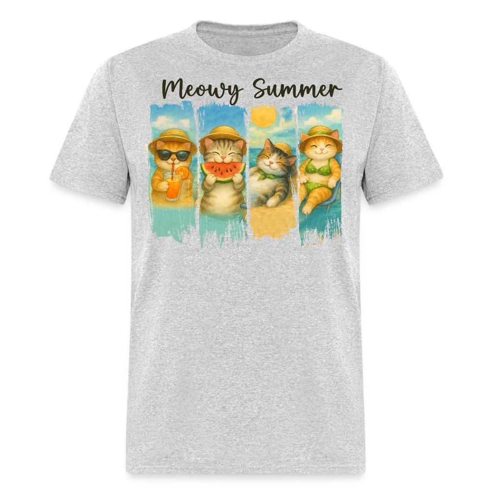 Meowy Summer Vacation Cat T-shirt - heather gray