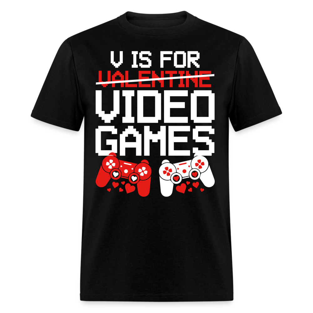 V Is For Video Games Funny Gamer Valentine's Gift - black