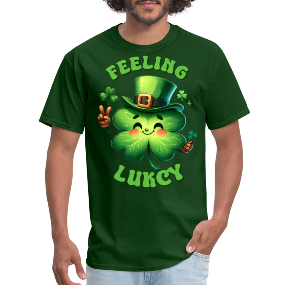 Funny Lucky Clover Graphic Tee Green Leprechaun Shamrock T-shirt - forest green