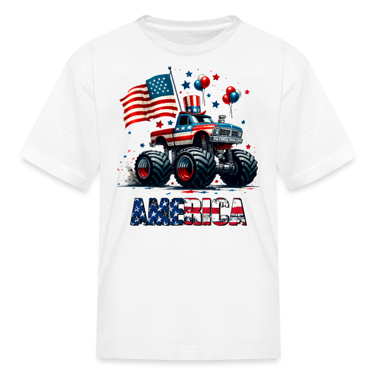 Patriotic Monster American Flag Truck Kids' T-Shirt - white
