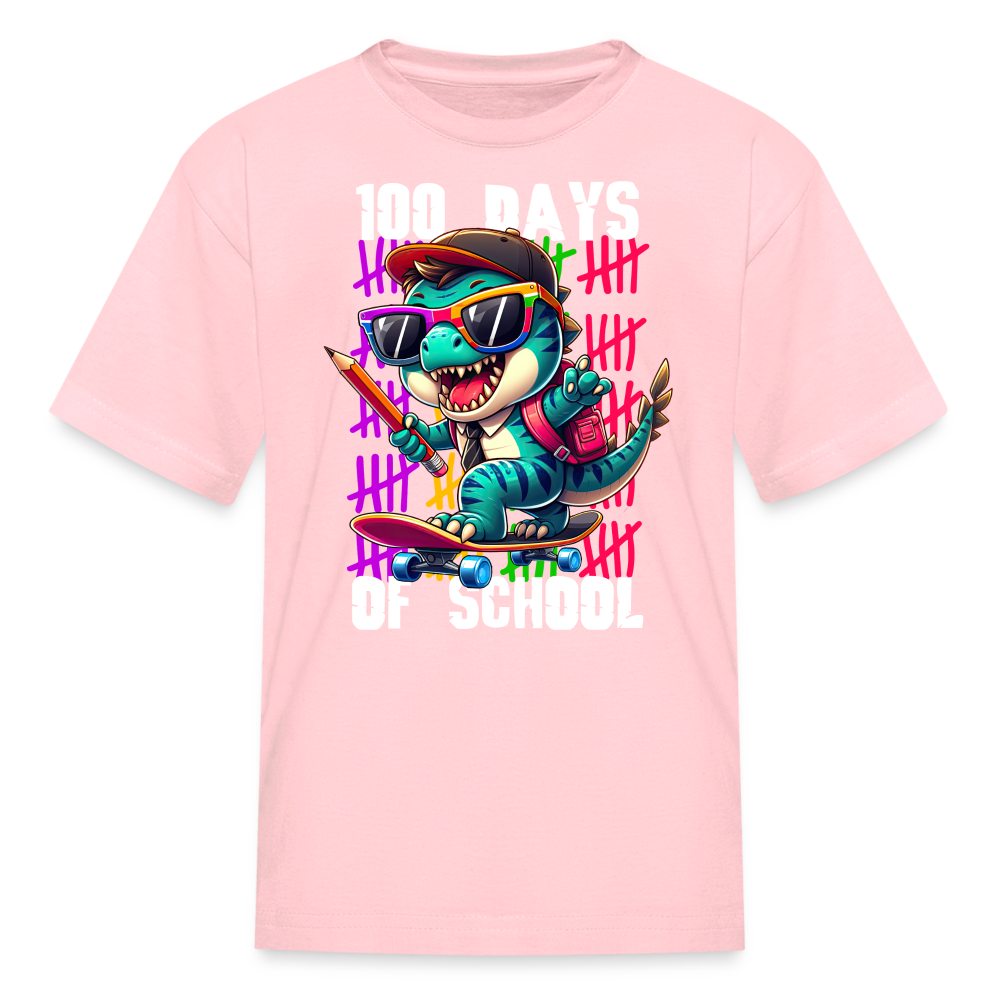 Dinosaur 100th day of school Tee Skater Dinosaur Kids School T-shirt - pink