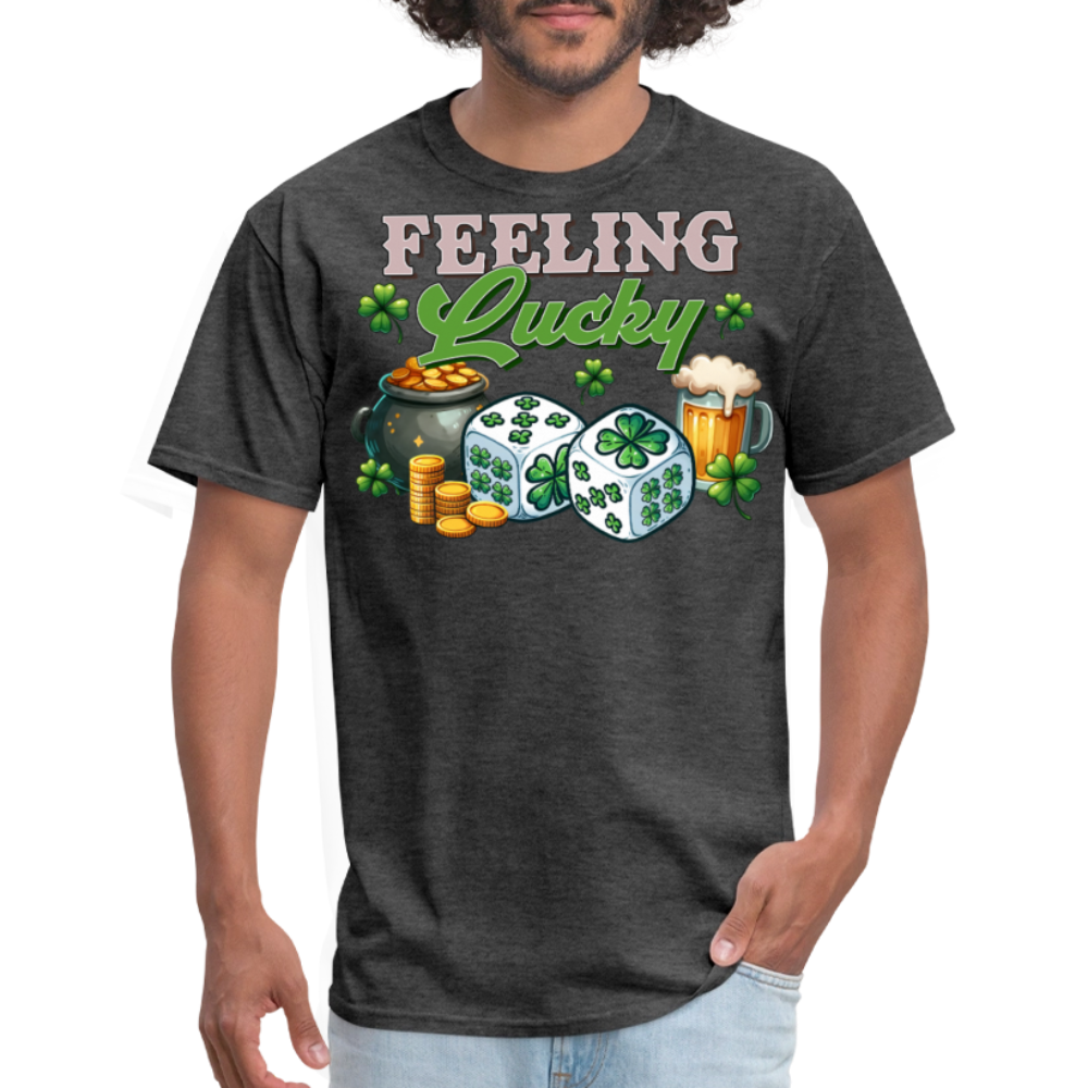 Feeling Lucky Irish Clover Graphic Gambling T-shirt - heather black