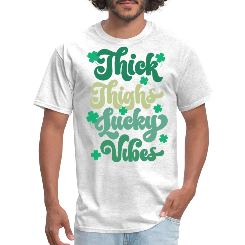 Thick Thighs Lucky Vibes St Patrick’s Day T-shirt - light heather gray