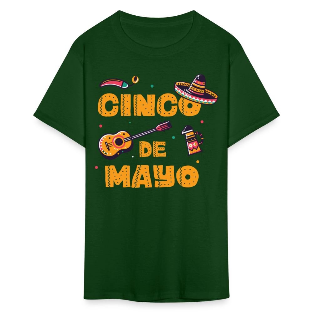 Mexican Fiesta Tee With Guitar And Sombrero Funny Cinco de Mayo T-shirt - forest green