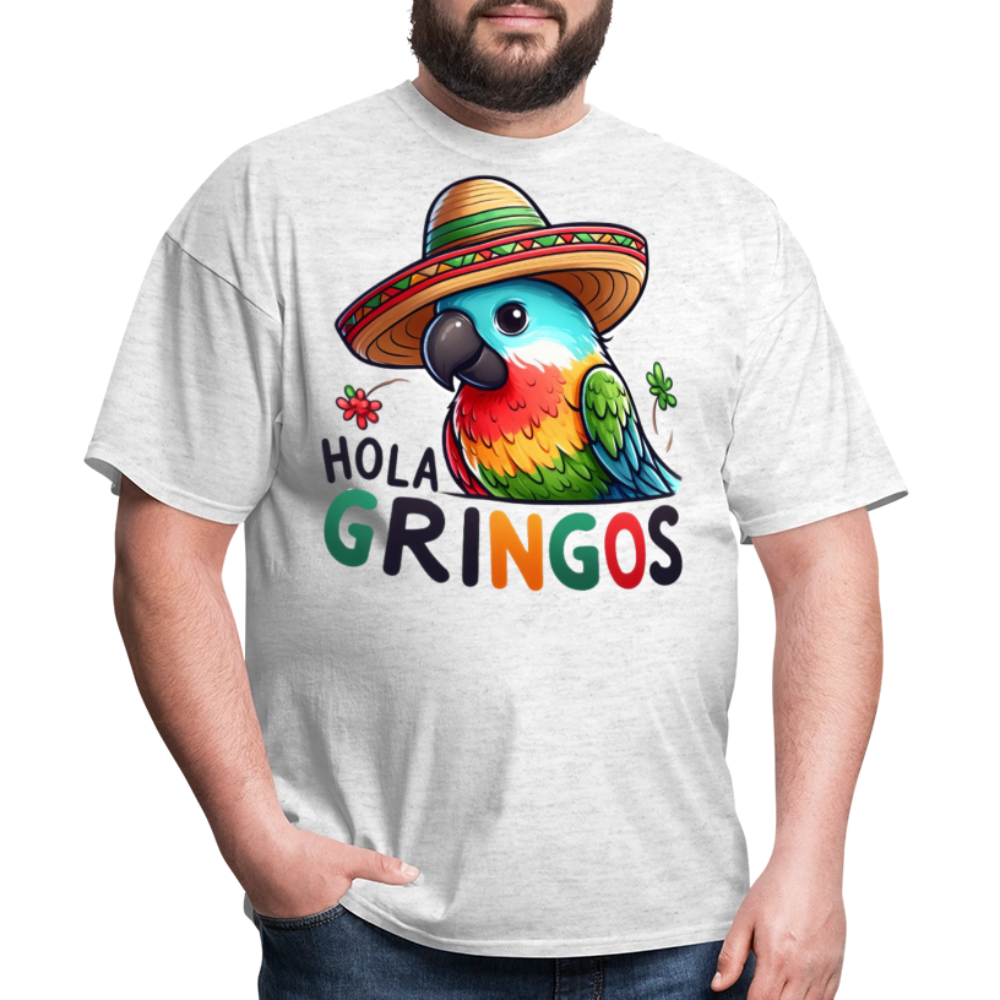 Hola Gringos Funny Bird Tee For Party Lovers Mexican Parrot T-shirt - light heather gray