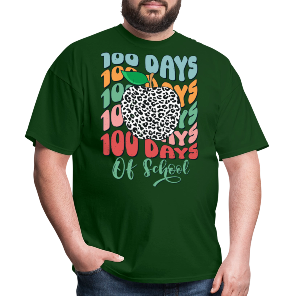 Leopard Print 100 Days of School Tee 100th-day Celebration T-shirt - forest green