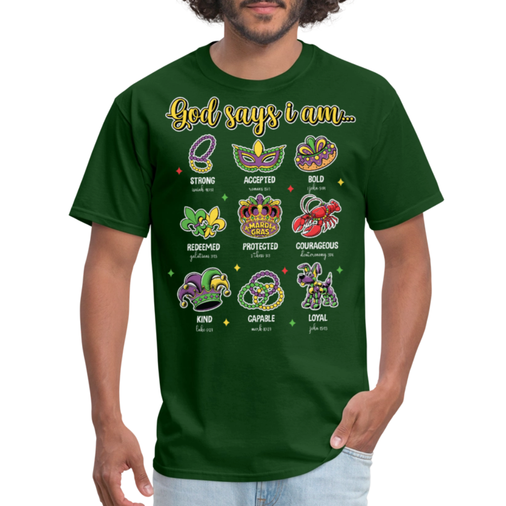 Religious Mardi Gras T-shirt With Bible Verses Christian Mardi Gras T-shirt - forest green