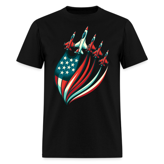 American Flag Patriotic Fighter Jet T-Shirt - black