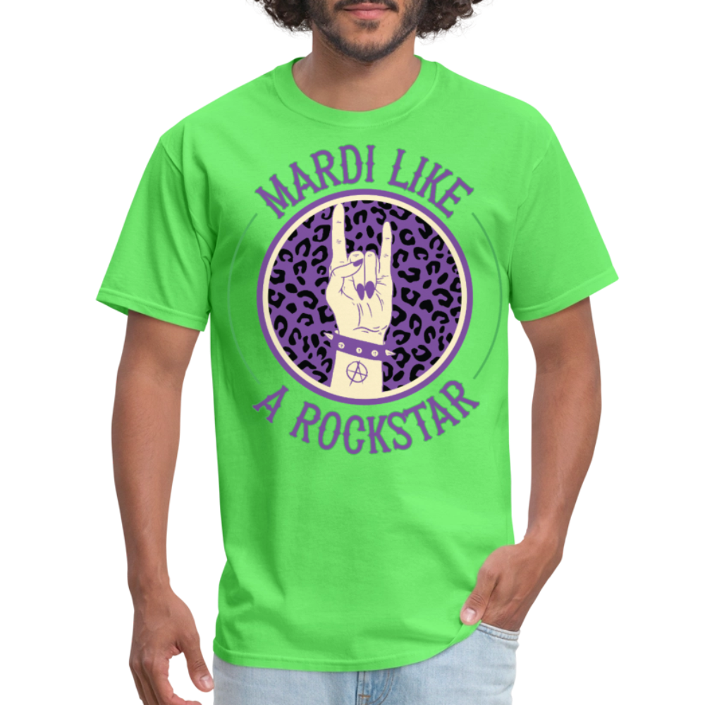 Leopard Print Rock Hand Gesture Tee Mardi Gras Rockstar T-shirt - kiwi