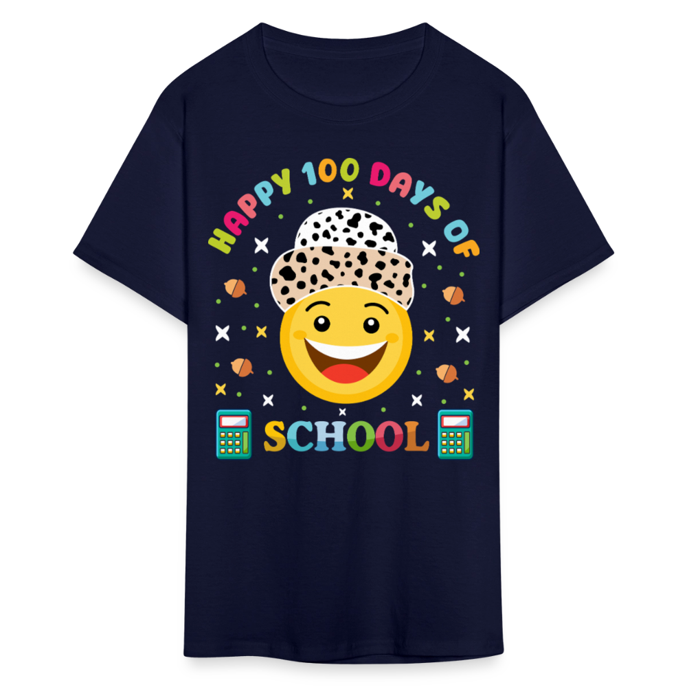 Happy 100 Days of School Teacher Tee 100 Days Smiley Face T-shirt - navy