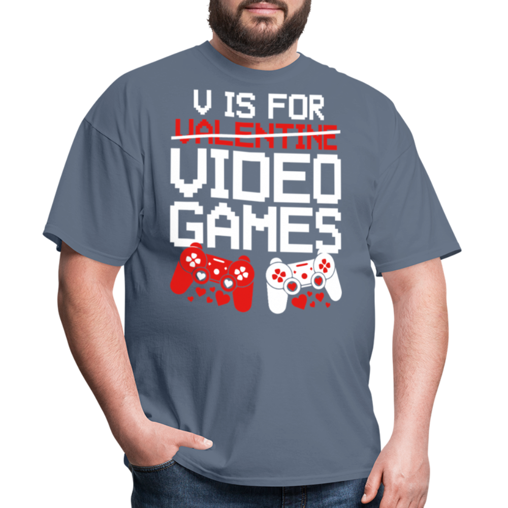 V Is For Video Games Funny Gamer Valentine's Gift - denim