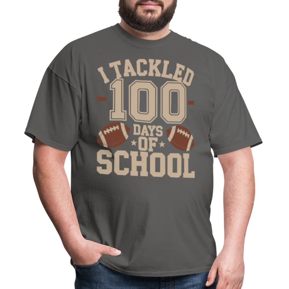 100 Days Of School Tee For Teachers Funny Football Themed School T-shirt - charcoal