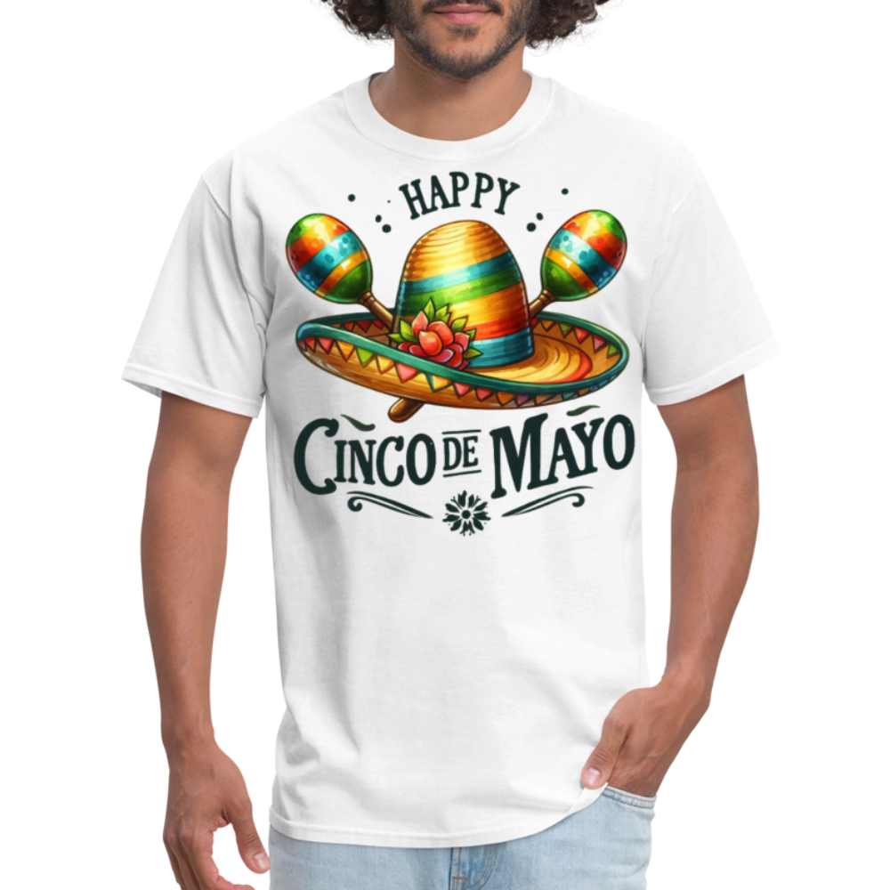 Colorful Sombrero And Maracas Festival Tee Cinco de MayoT-shirt - white