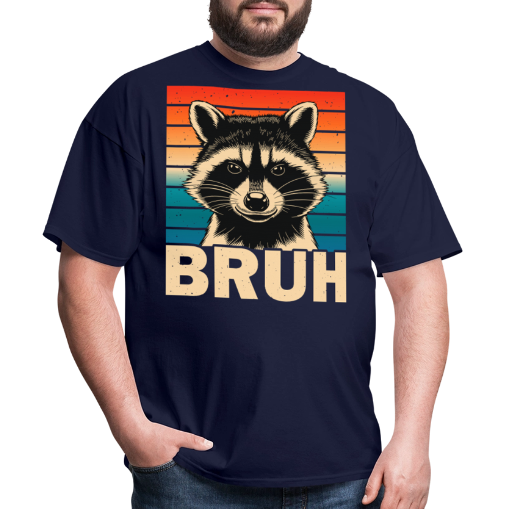 Funny Meme Graphic Tee Retro Bruh Raccoon T-shirt - navy