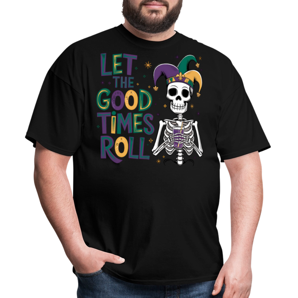 Let the Good Times Roll Mardi Gras Tee Funny Skeleton Jester Hat T-shirt - black