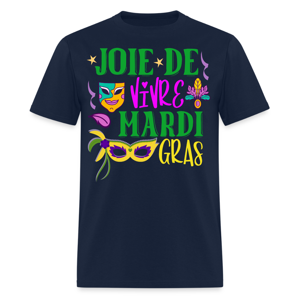 Joie De Vivre Mardi Gras Graphic Tee Colorful Masquerade Mask T-shirt - navy