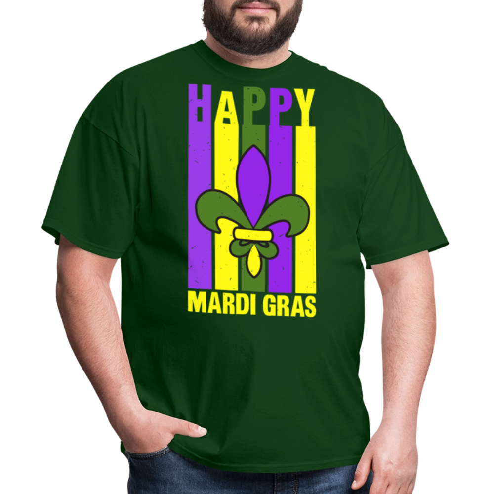 Happy Mardi Gras Graphic Tee Funny and Festive Mardi Gras T-Shirt - forest green