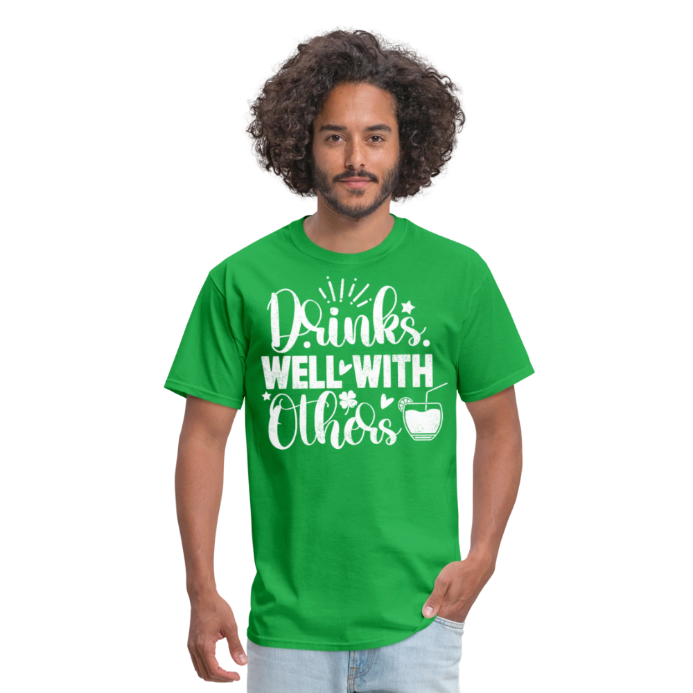 Drinks Well with Others Funny Beer T-Shirt for Party Lovers - bright green