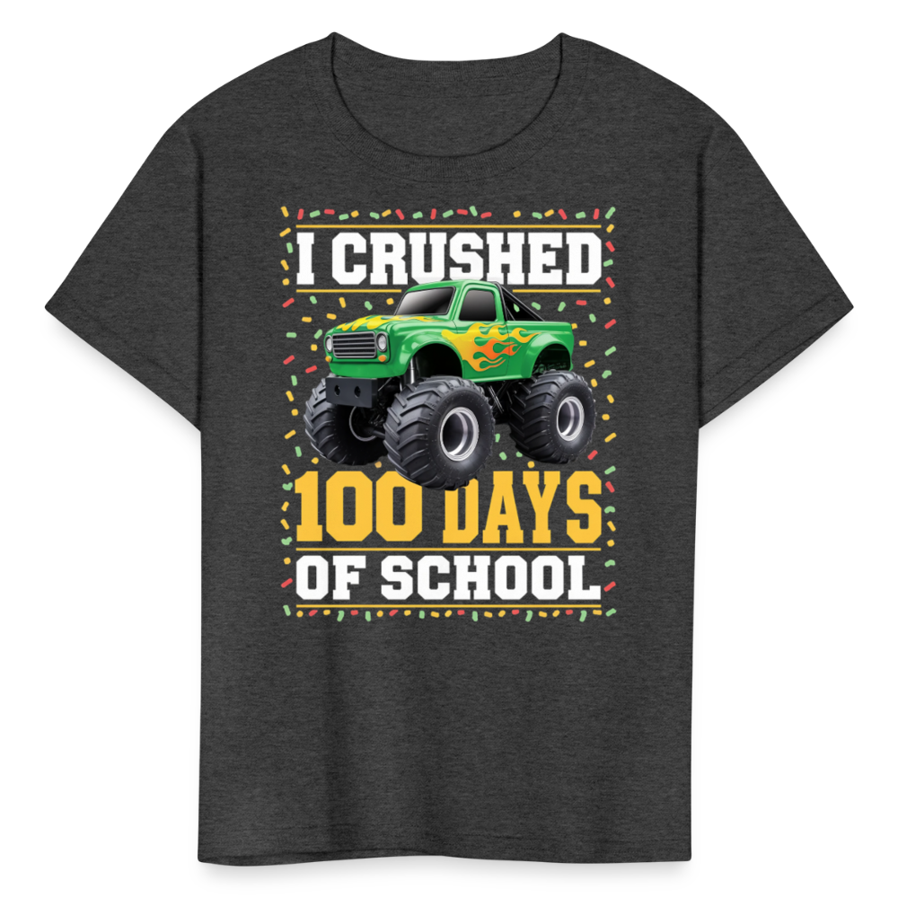 100 Days Of School Monster Truck Tee Kids 100th Day Of School T-shirt - heather black