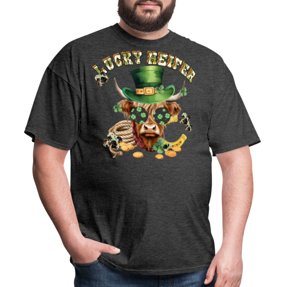 Lucky Heifer St Patrick’s Day Highland Cow Irish Lucky T-shirt - heather black