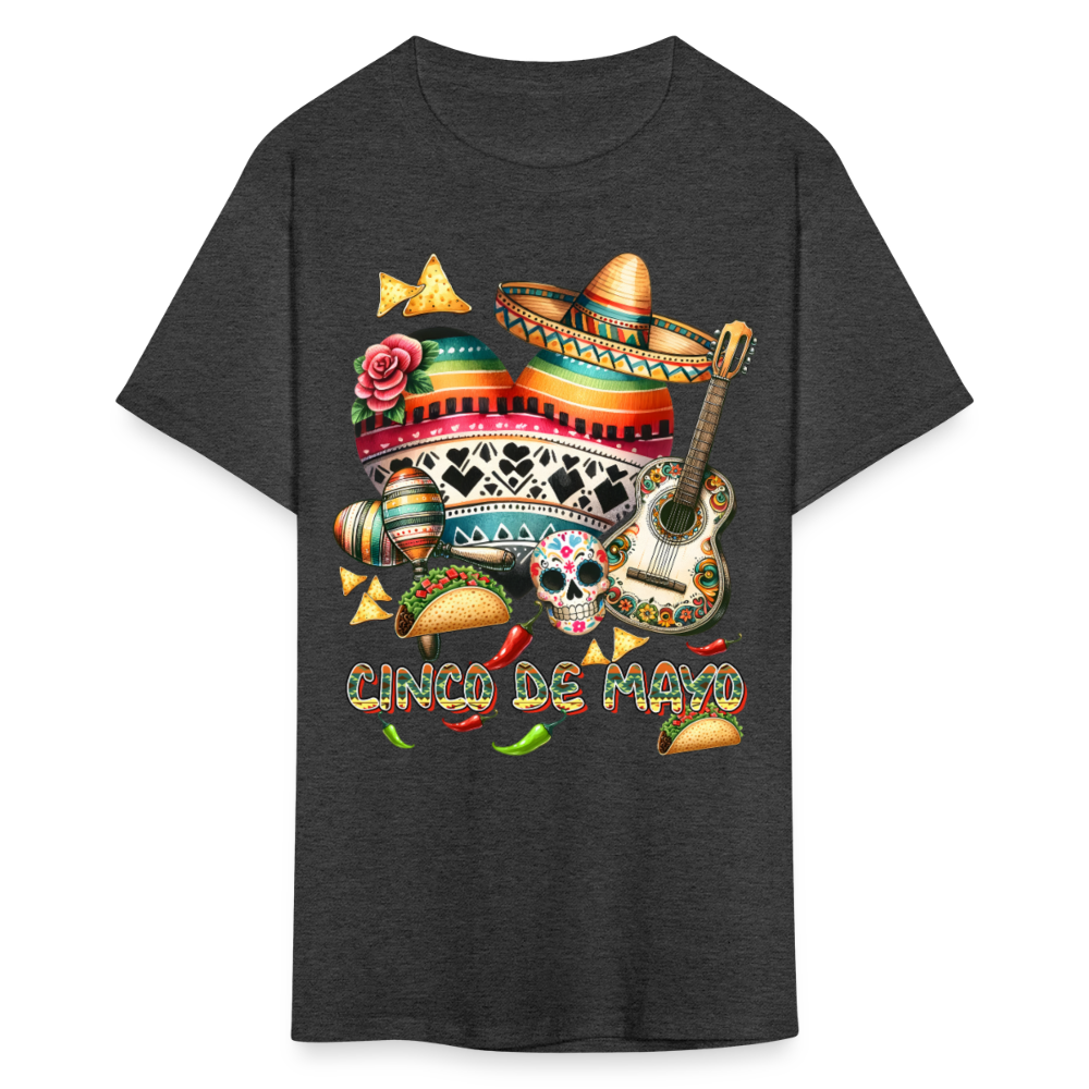 Colorful Skull And Taco Tee For Cinco De Mayo T-shirt - heather black