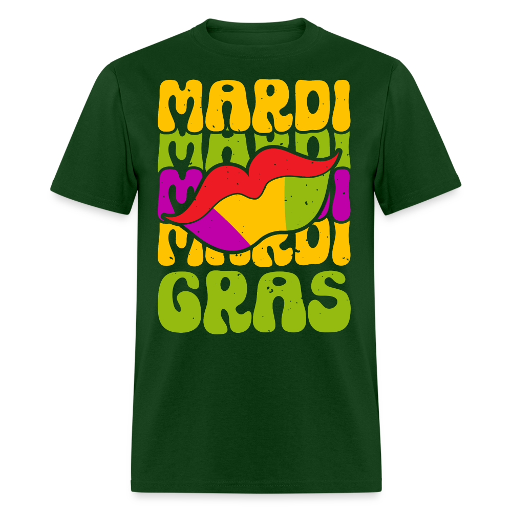 New Orleans Carnival Funny Mardi Gras Lips T-shirt - forest green