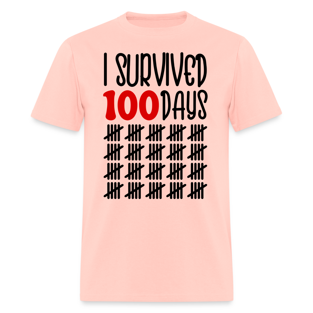 Funny 100 Days Survived School Tee Teacher Appreciation T-shirt - blush pink 