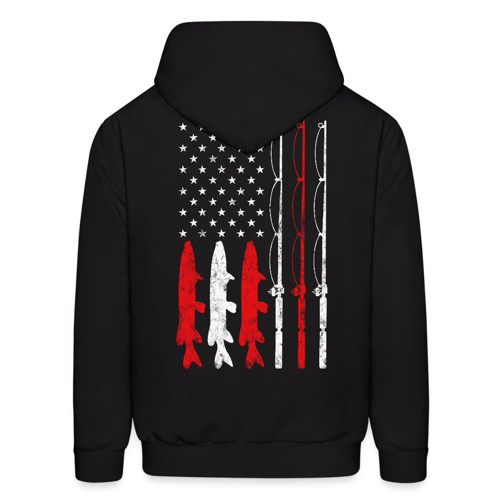 Musky Fishing American Flag Patriotic Fishing Hoodie - black