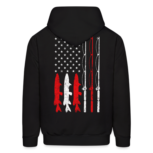 Musky Fishing American Flag Patriotic Fishing Hoodie - black