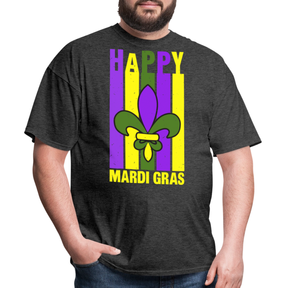 Happy Mardi Gras Graphic Tee Funny and Festive Mardi Gras T-Shirt - heather black