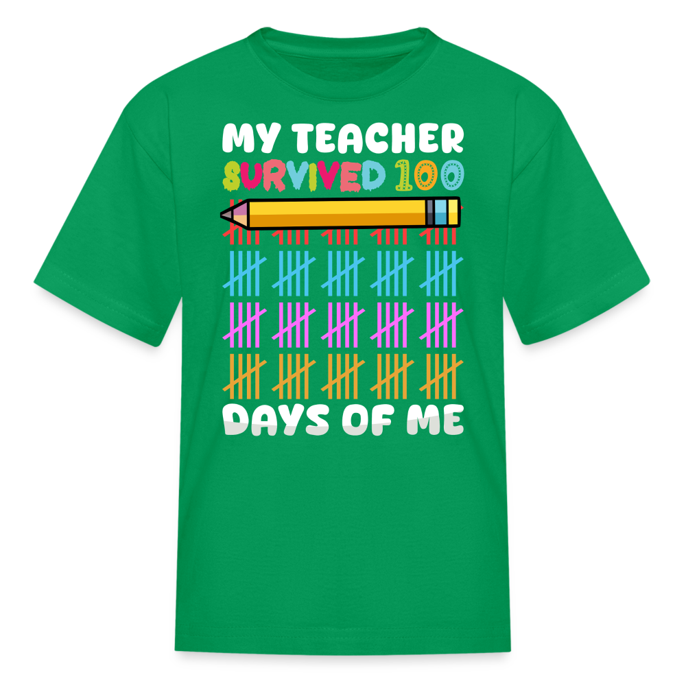 Teacher Survived 100 Days Of School Cute Kids Milestone T-shirt - kelly green