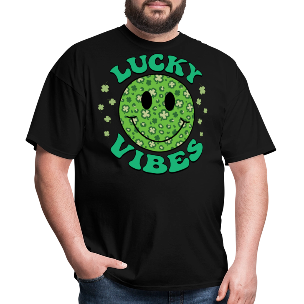 Smiley Face Shamrock Lucky Vibes St Patrick’s Day T-shirt - black