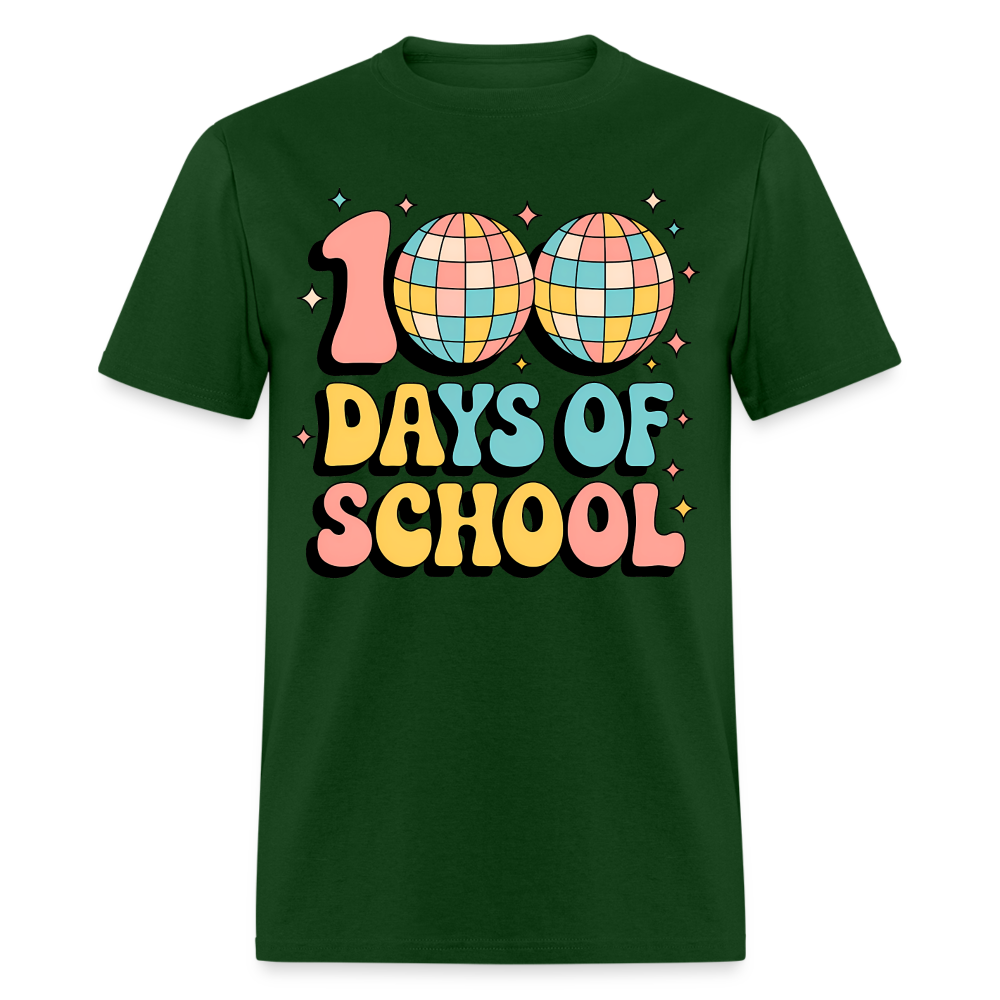 100 Days Of School Tee  For Teachers Funny Disco Theme T-shirt - forest green