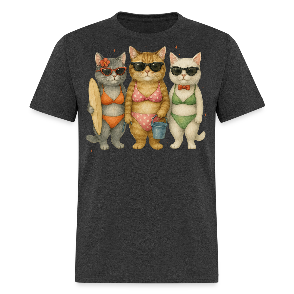 Summer Cats Tee With Surfboard And Sunglasses T-shirt - heather black