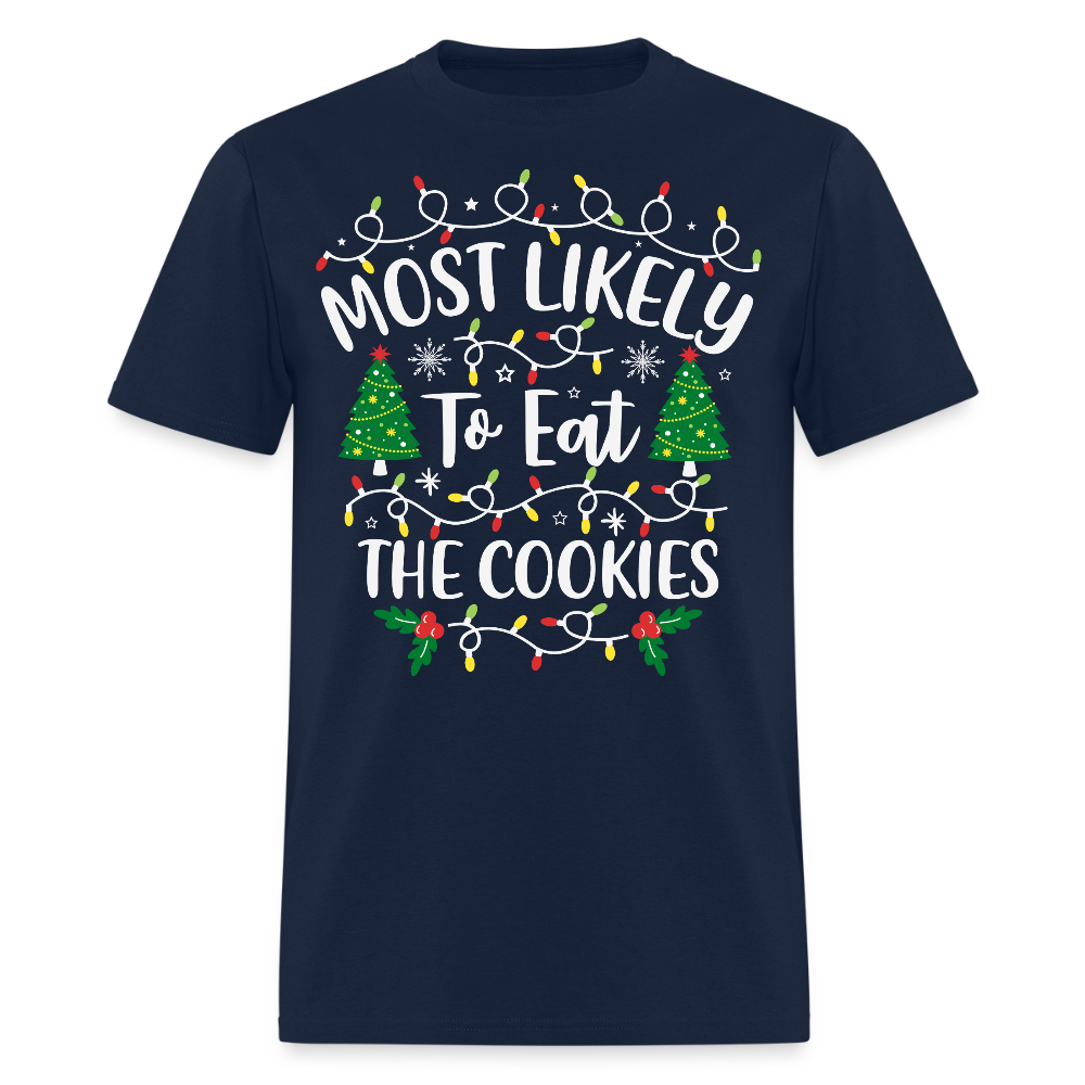 Most Likely To Eat The Cookies Funny Christmas T-Shirt - navy