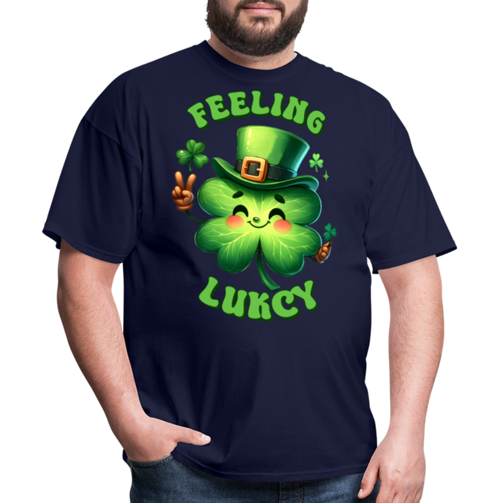 Funny Lucky Clover Graphic Tee Green Leprechaun Shamrock T-shirt - navy