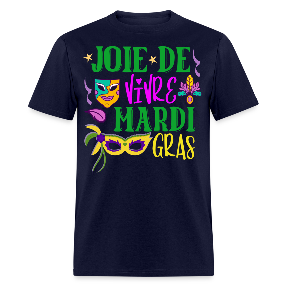 Joie De Vivre Mardi Gras Graphic Tee Colorful Masquerade Mask T-shirt - navy