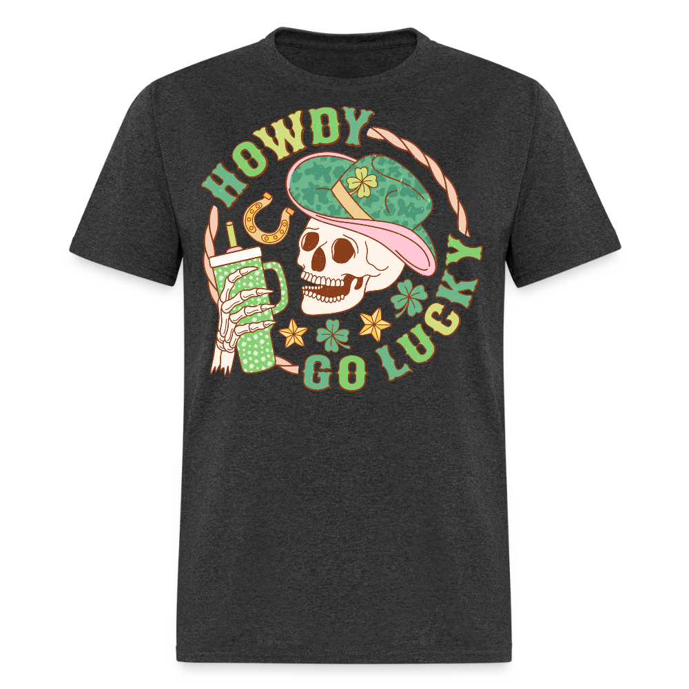 Lucky Cowgirl Skull Graphic Tee Western St Patrick’s Day T-shirt - heather black