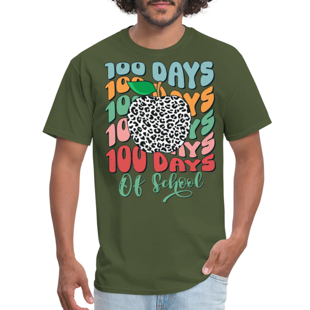 Leopard Print 100 Days of School Tee 100th-day Celebration T-shirt - military green